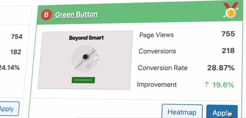 Click to apply the result of an A/B test to your WordPress website