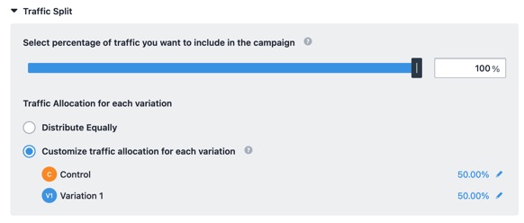 Customize how the traffic is split between your test page and your variations