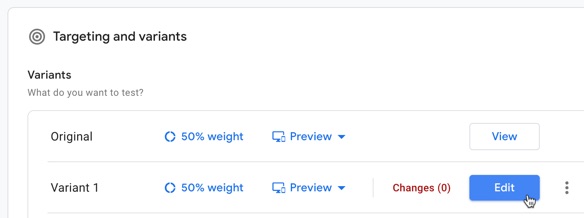 Edit your variant within Optimize