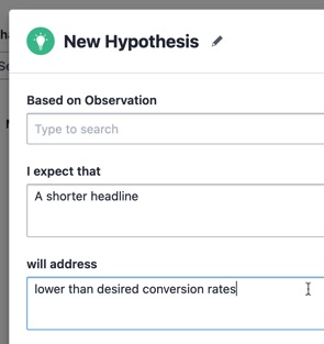 Create your testing hypothesis on VWO