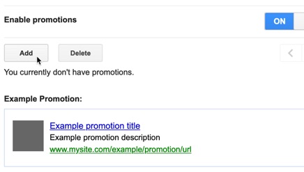 Click to add your first promotion to Google Search on your website