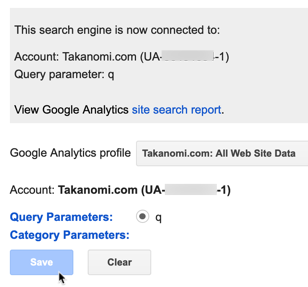 Save the Google Analytics info regarding the connection with Google Search on your website