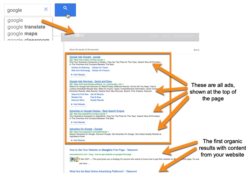 Example of how Google’s results show on your website