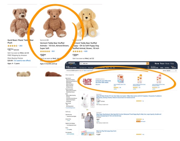 Example of Sponsored Products and Sponsored Brands ads on Amazon’s advertising platform