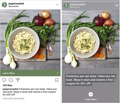 Example of ads running on Instagram’s advertising platform