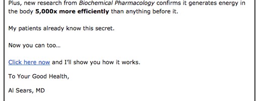 CTA email example from Al Sears, MD—Click here now