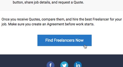 Email CTA example from guru.com—Find Freelancers Now