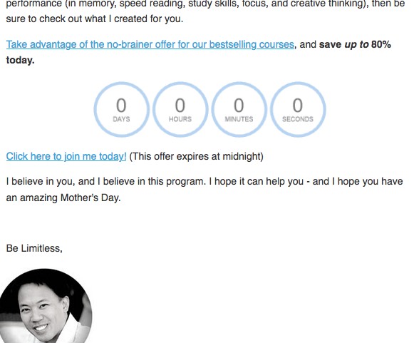 Email CTA example from Jim Kwik