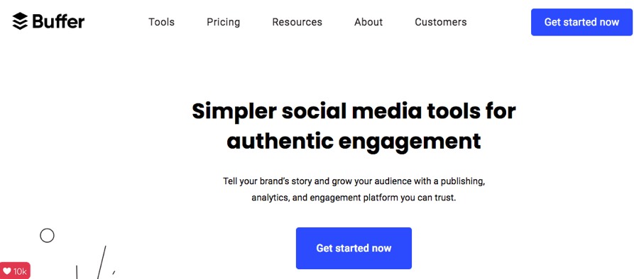 Get Started Now button CTA example from Buffer