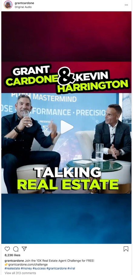Instagram CTA example from Grant Cardone telling followers to visit a web address