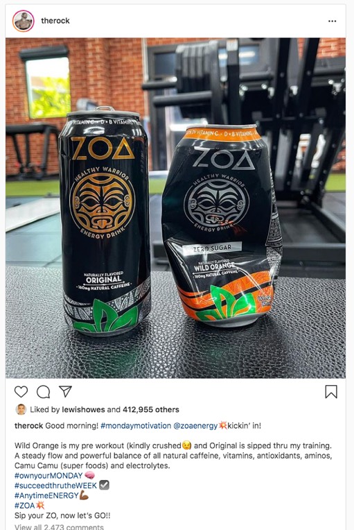 Instagram CTA example of product promotion with The Rock