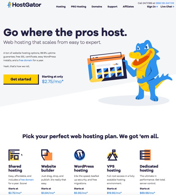 Landing page call to action example—Hostgator