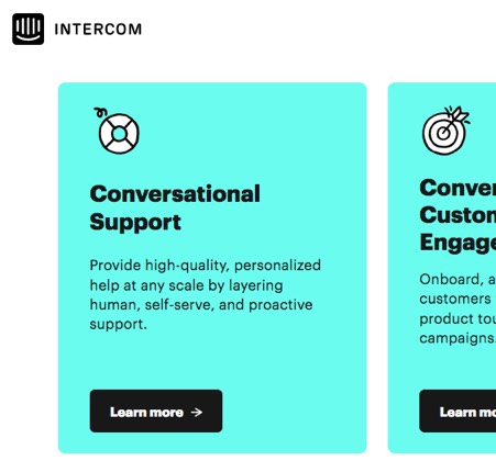 Learn More CTA button example from Intercom