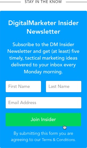 Newsletter sign up CTA example from DigitalMarketer