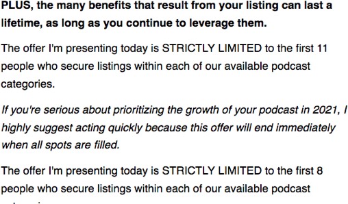 Strictly Limited CTA example from Steve Olsher