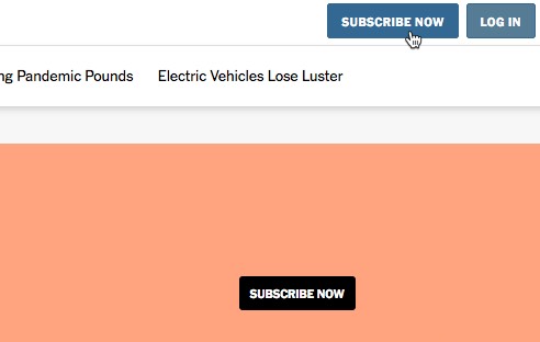 Subscribe now CTA example from NYT