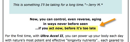 Example of a Act Now Before It’s Too Late call to action phrase from a Al Sears