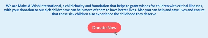 From Make-A-Wish International, using the Donate Now call to action phrase