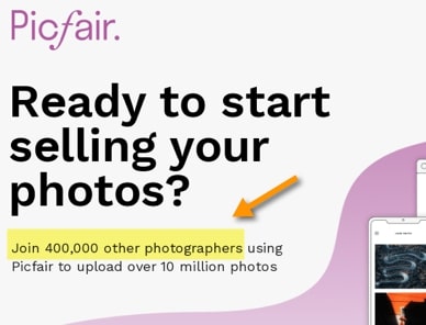 Example of the ‘Join X Other…’ CTA phrase from picfair