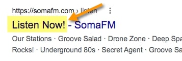 Using the ‘Listen Now!’ CTA in a search engine listing