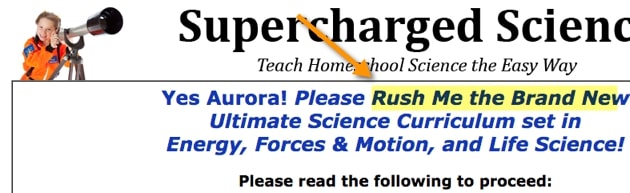 The Rush Me X phrase in action on a homeschooling ecommerce site