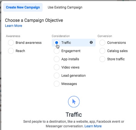 Run Facebook ads with the objective of website traffic generation