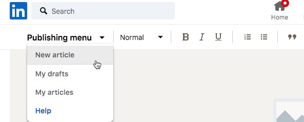 LinkedIn article—publishing menu