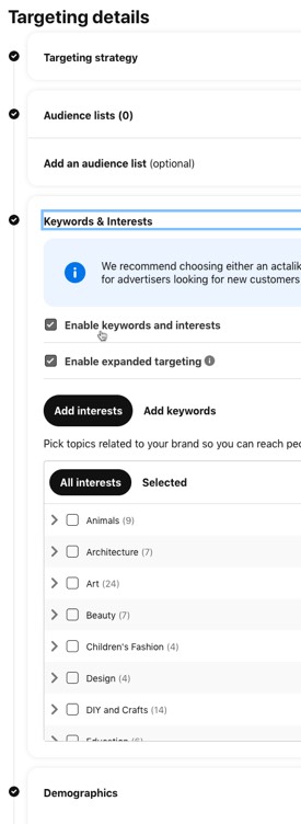 Pinterest ad targeting options