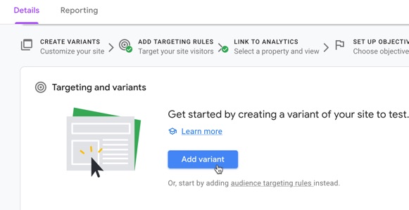 Using Google Optimize to test a landing page used for Google Ads Responsive Search Ads