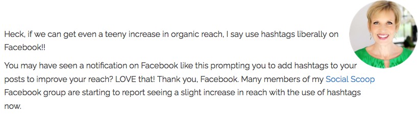 Mari Smith’s comments on using hashtags on Facebook