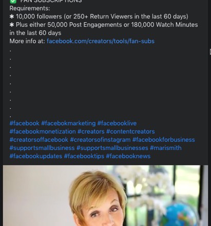 Mari Smith Facebook post with hashtags