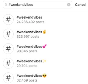 Hashtags with words and emojis