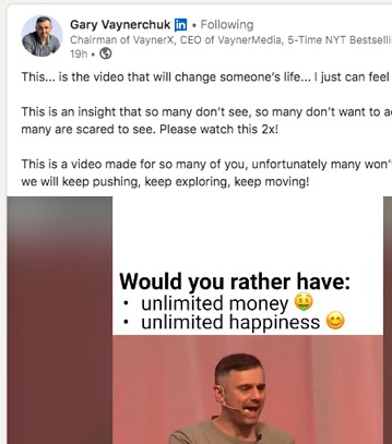 Gary V uses no hashtags on LinkedIn