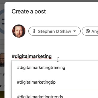 Suggested hashtags on LinkedIn