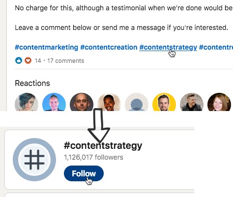 LinkedIn follow hashtag facility