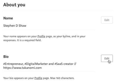 Edit your bio on Medium