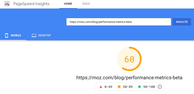  Aperçu de la vitesse de la page Moz