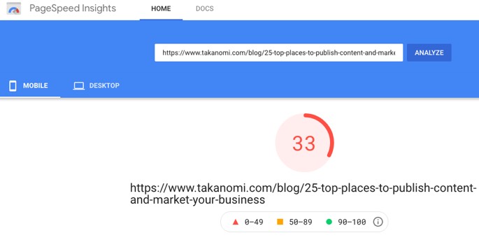 Takanomi PageSpeed Insights