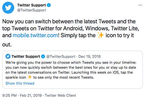 Via Twitter on mobile, users can switch between latest and top tweets