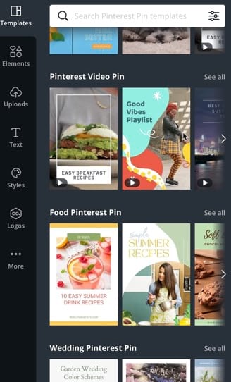 Canva comes with a wide selection of Pinterest Pin templates