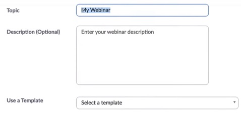 Enter the details for your Zoom webinar