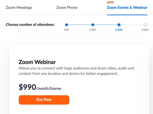Before setting up a Zoom webinar, you’ll need your license—Zoom has various pricing plans available