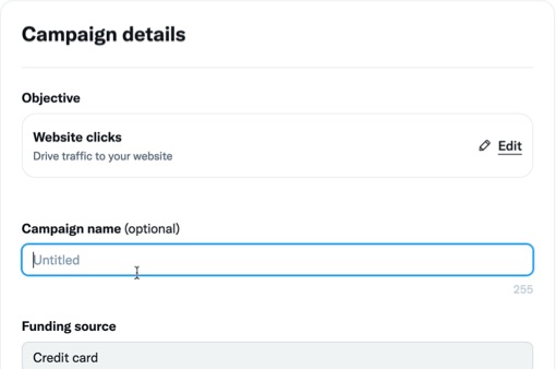 Enter campaign details for your Twitter ads
