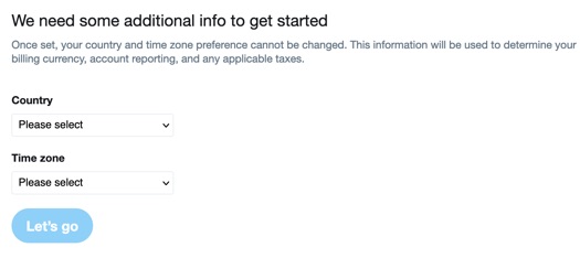 Select your country and time zone at Twitter ads
