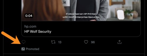 Promoted tweet text indcates ad
