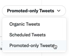Select from organic, scheduled or promoted-only Tweets