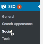 Access the Twitter Card functionality within the Yoast plugin by clicking SEO then Social on the menu