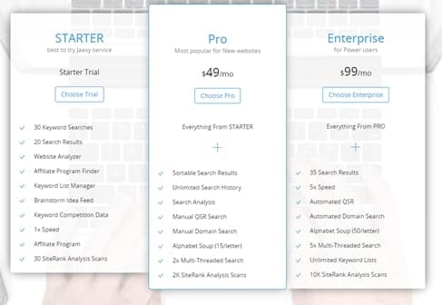 Jaaxy’s keyword suggestion tool provides 2 paid plans