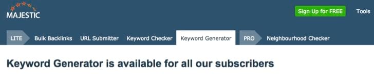 Majestic’s keyword generator tool