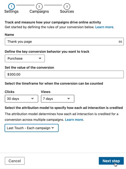 Fill in all the details to track conversions from your LinkedIn Insight Tag